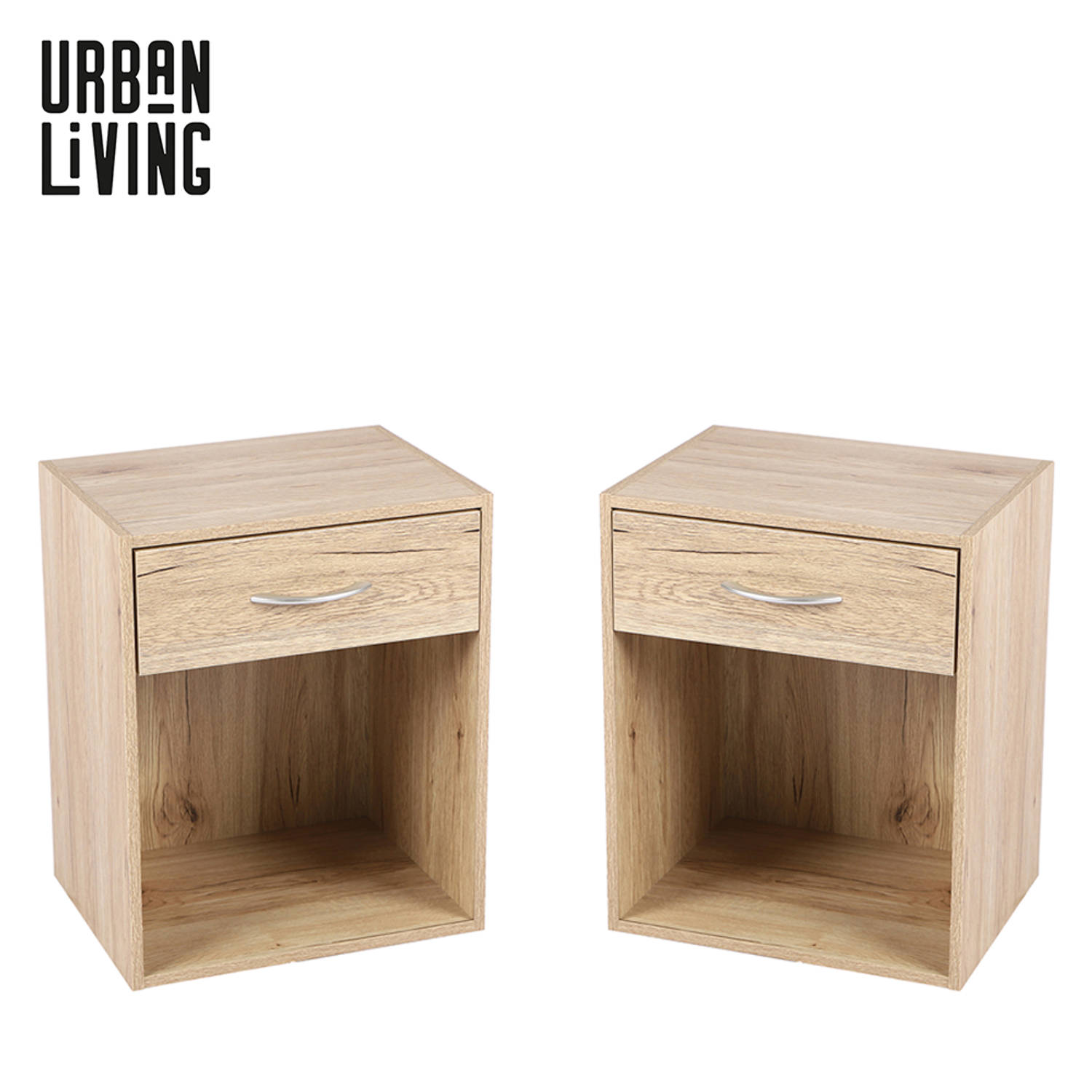 Urban Living - Nachtkastjes Set van 2 - 2 Open Nachtkasten met Lade - 39x30x48cm