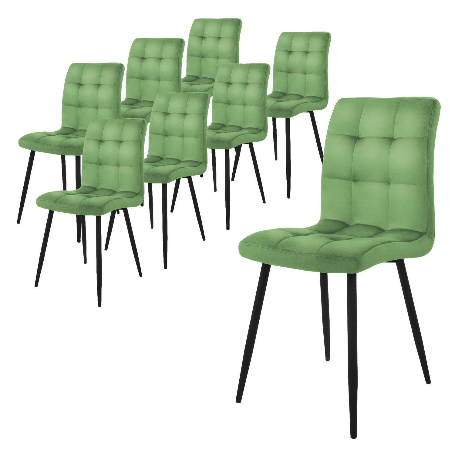 ML-Design eetkamerstoelen set van 8, salie, keukenstoel met fluwelen bekleding, woonkamerstoel met rugleuning, gestoffeerde stoel met metalen poten, ergonomische stoel voor eettafe