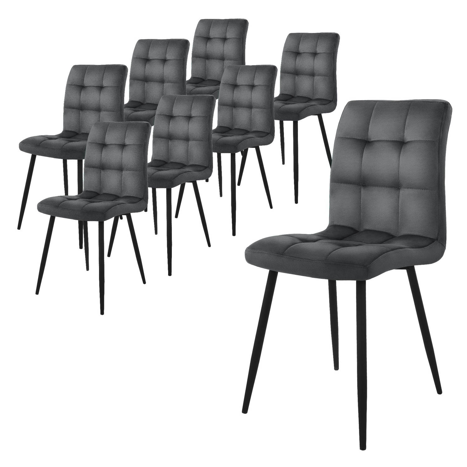 ML-Design eetkamerstoelen set van 8, antraciet, keukenstoel met fluwelen bekleding, woonkamerstoel met rugleuning, gestoffeerde stoel met metalen poten, ergonomische stoel voor eet