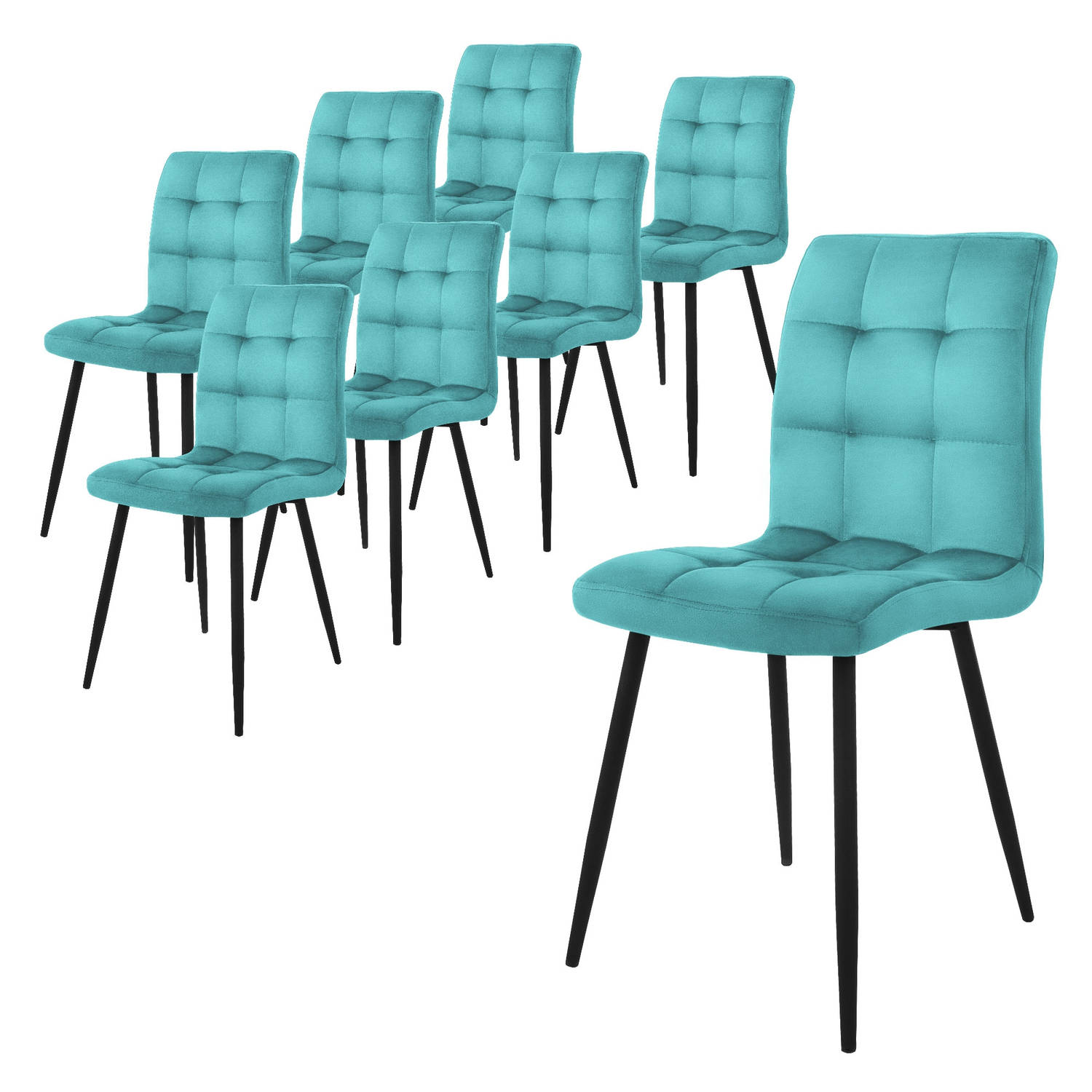 ML-Design eetkamerstoelen set van 8, petrol, keukenstoel met fluwelen bekleding, woonkamerstoel met rugleuning, gestoffeerde stoel met metalen poten, ergonomische stoel voor eettaf