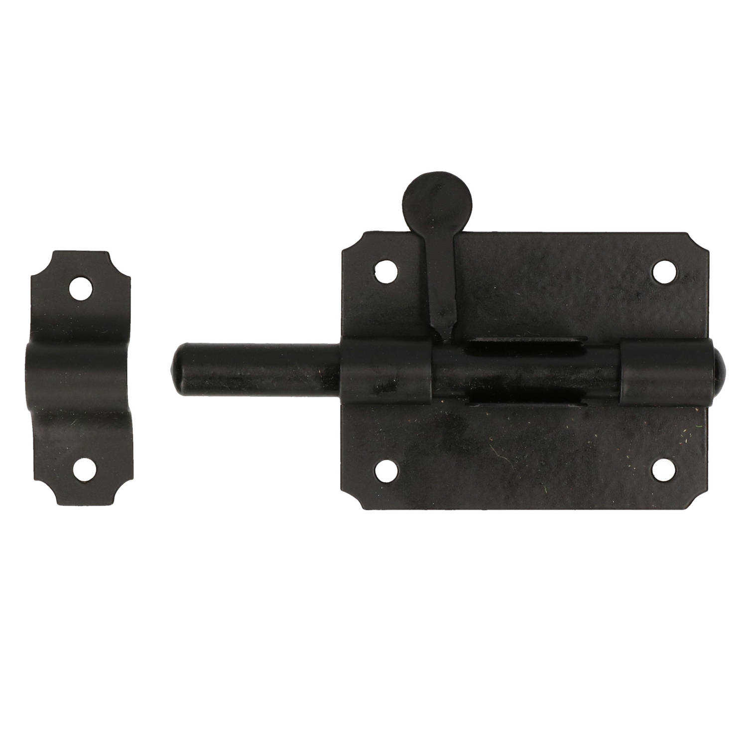 Deltafix schuifslot/plaatgrendel - 1x - 8 x 5cm - staal - zwart - deur - schutting - hek