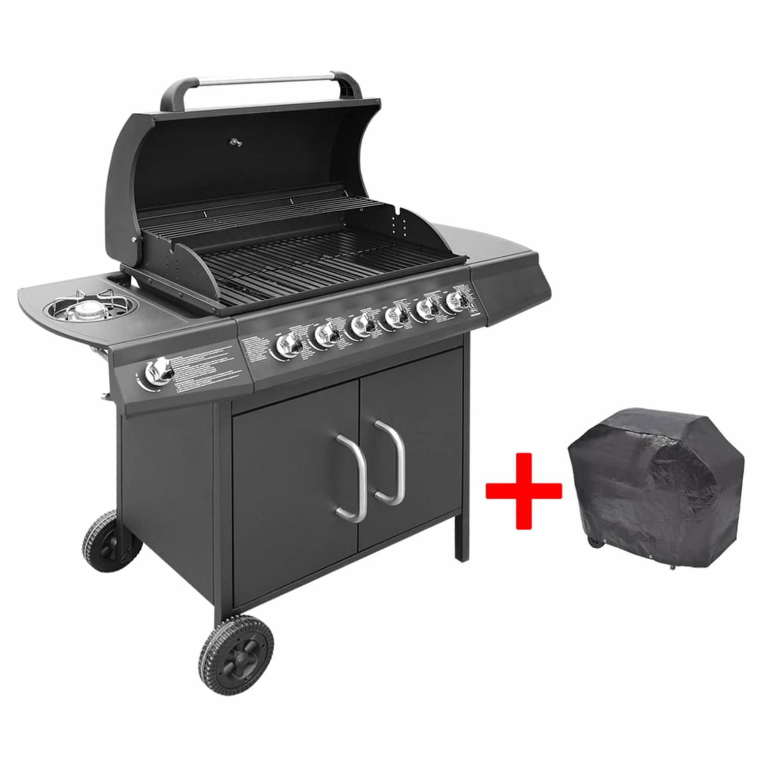 vidaXL Gasbarbecue grill 6 + 1 branders zwart