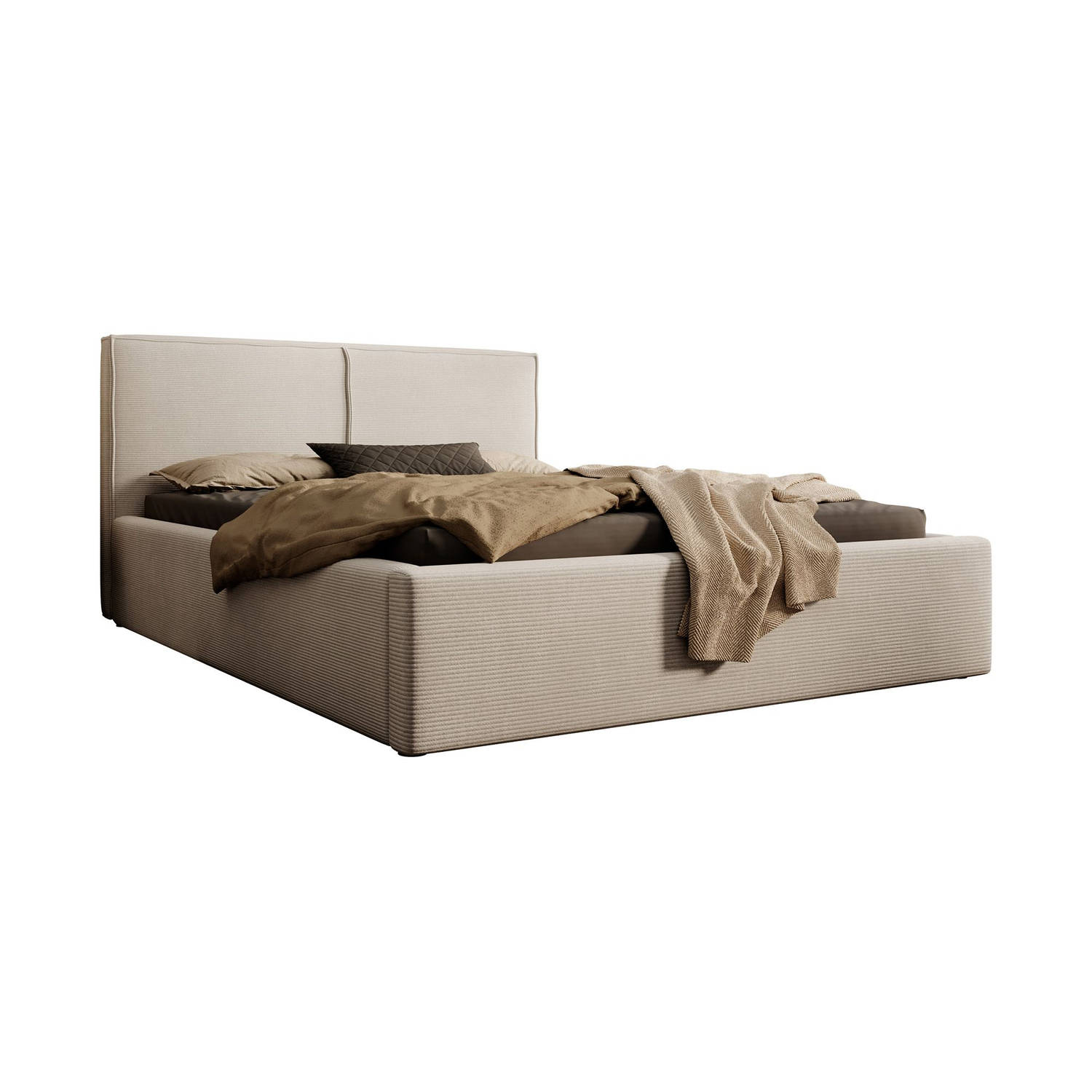 Meubella - Tweepersoonsbed Infinity - Beige ribstof - 140x200 cm