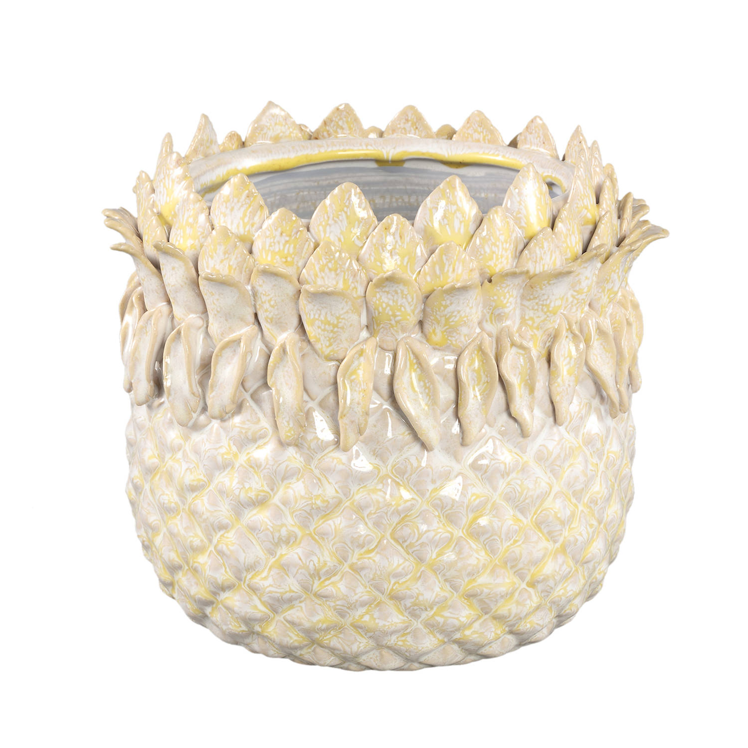 PTMD Tamiah Yellow ceramic pineapple shaped pot low L