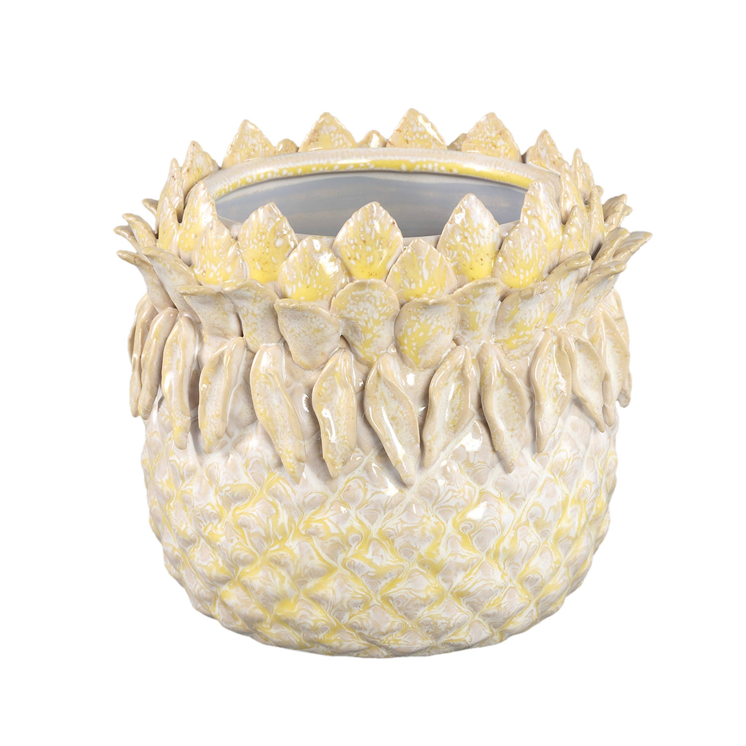 PTMD Tamiah Yellow ceramic pineapple shaped pot low M
