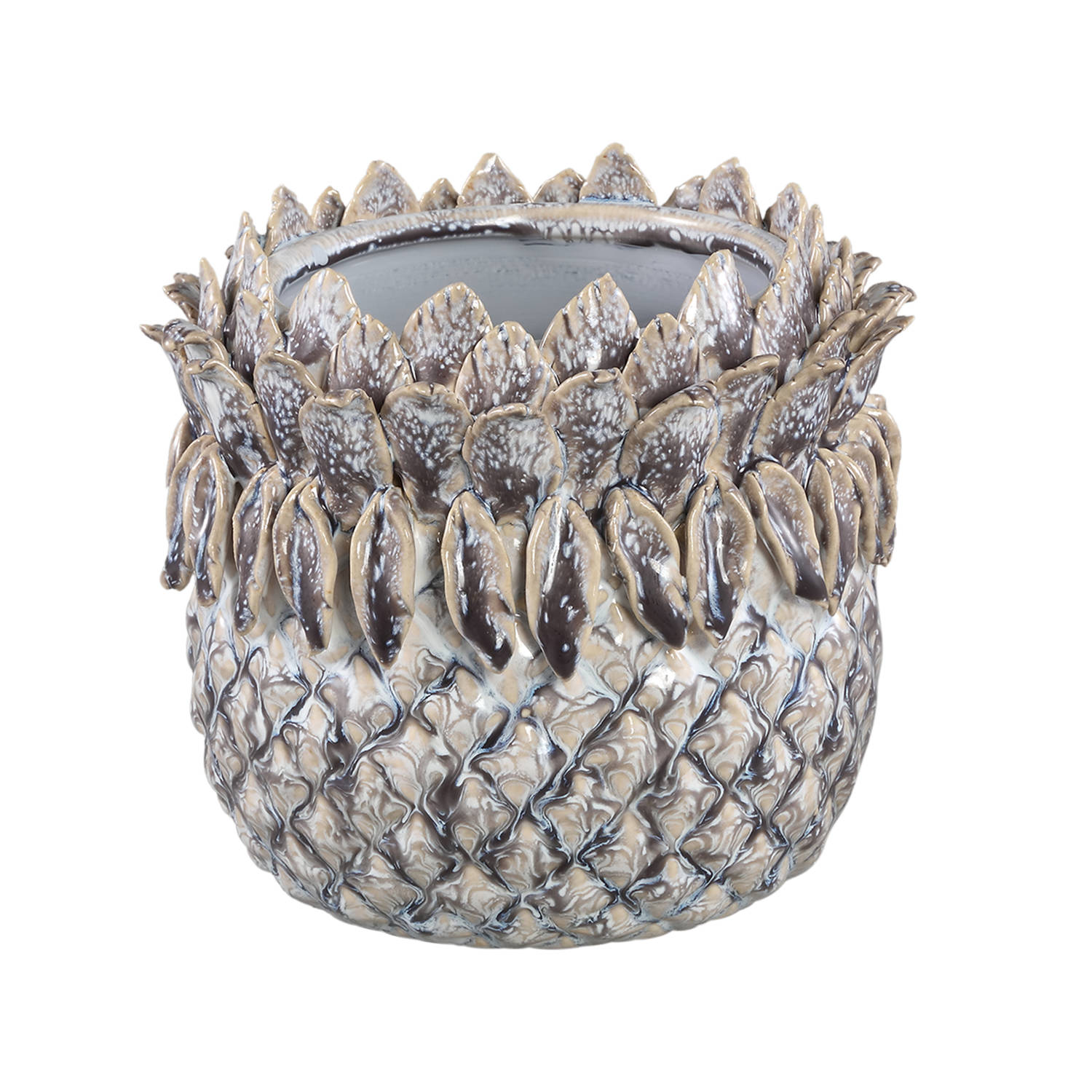 PTMD Tamiah Purple ceramic pineapple shaped pot low M