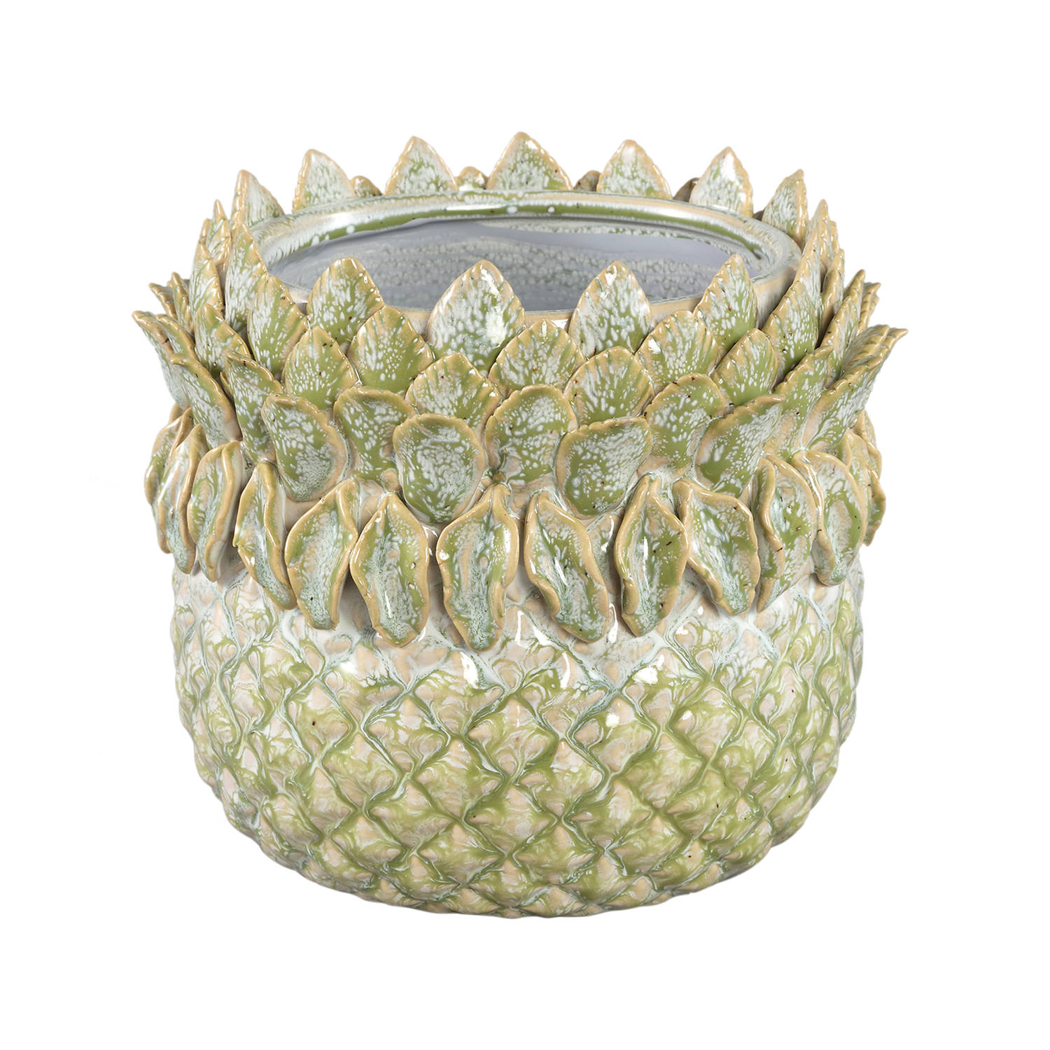PTMD Tamiah Green ceramic pineapple shaped pot low L