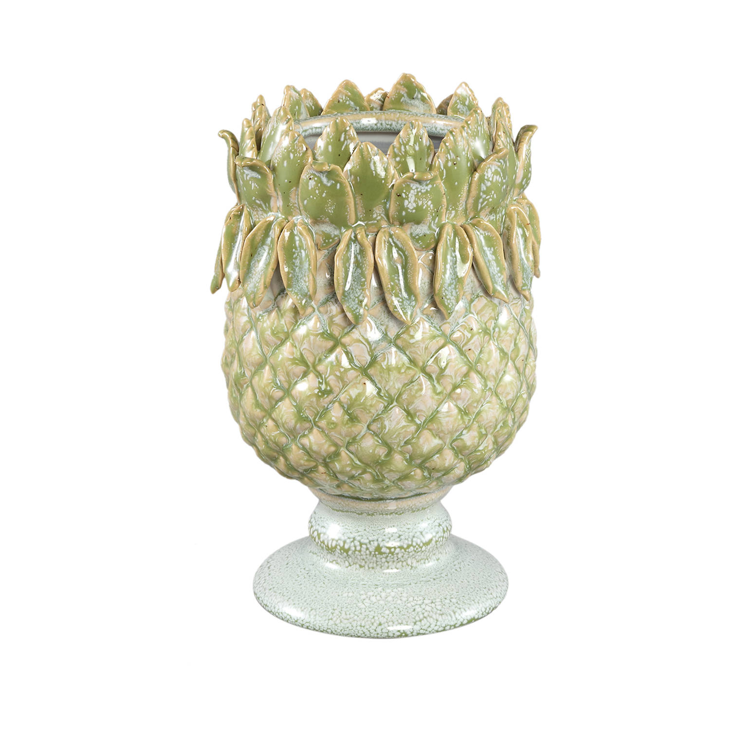 PTMD Tamiah Green ceramic pineapple shaped pot on base