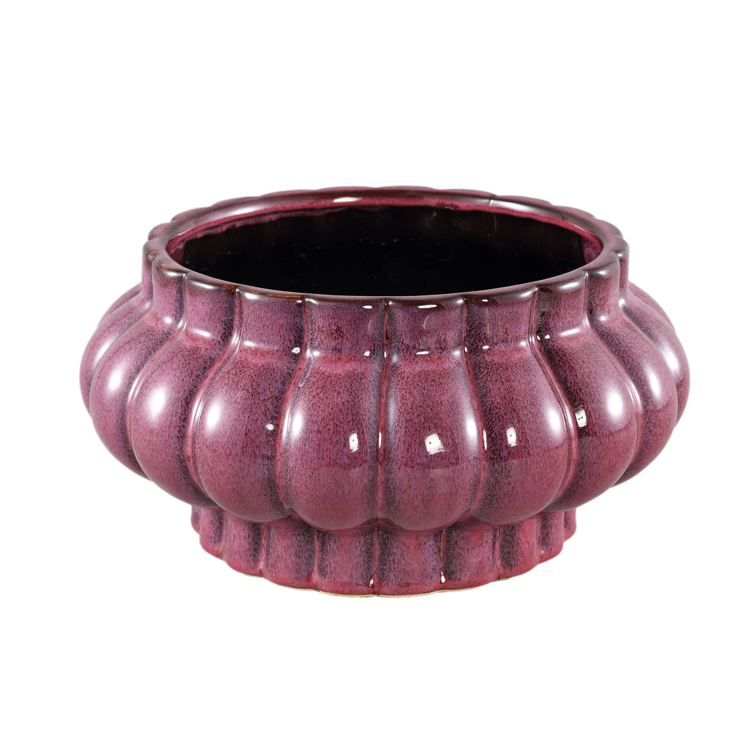 PTMD Sannee Red ceramic pot ribbed wide middle low L