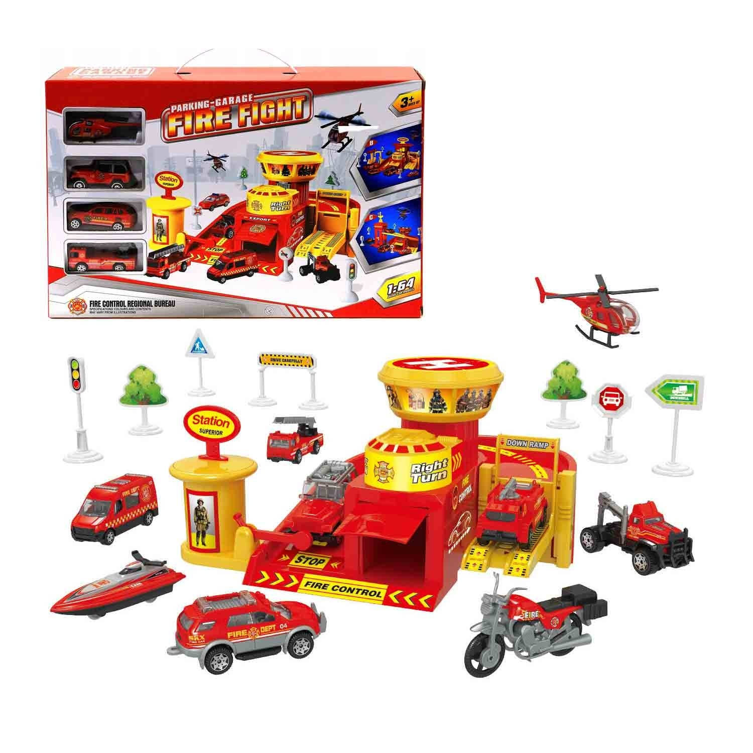 Allerion Speelgoed Garage Brandweer – Autogarage – Met Brandweer Auto Speelgoed – Voor Jongens en Meisjes