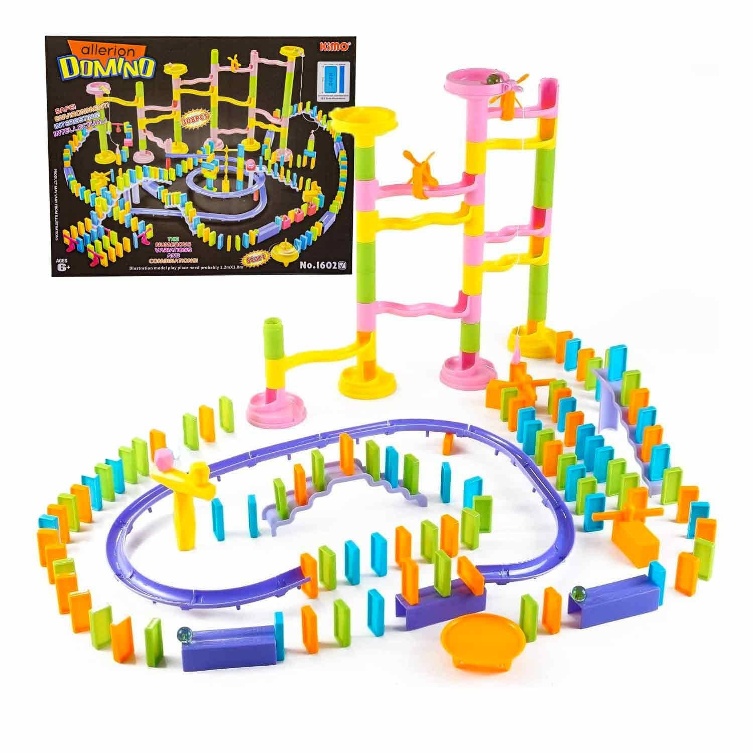 Allerion Domino Set XL – Domino Stenen Spel voor Kinderen – Met Knikkerbaan – 308-delig – Veel Attributen