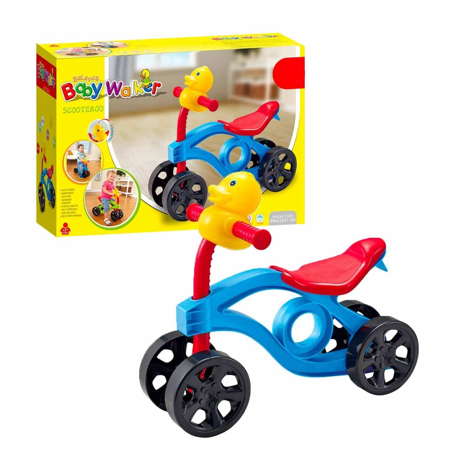 Allerion Baby Loopfiets – Loop Speelgoed – Met Geel Eendje – Voor Jongens en Meisjes – Vanaf 1 jaar - Groen / Blauw