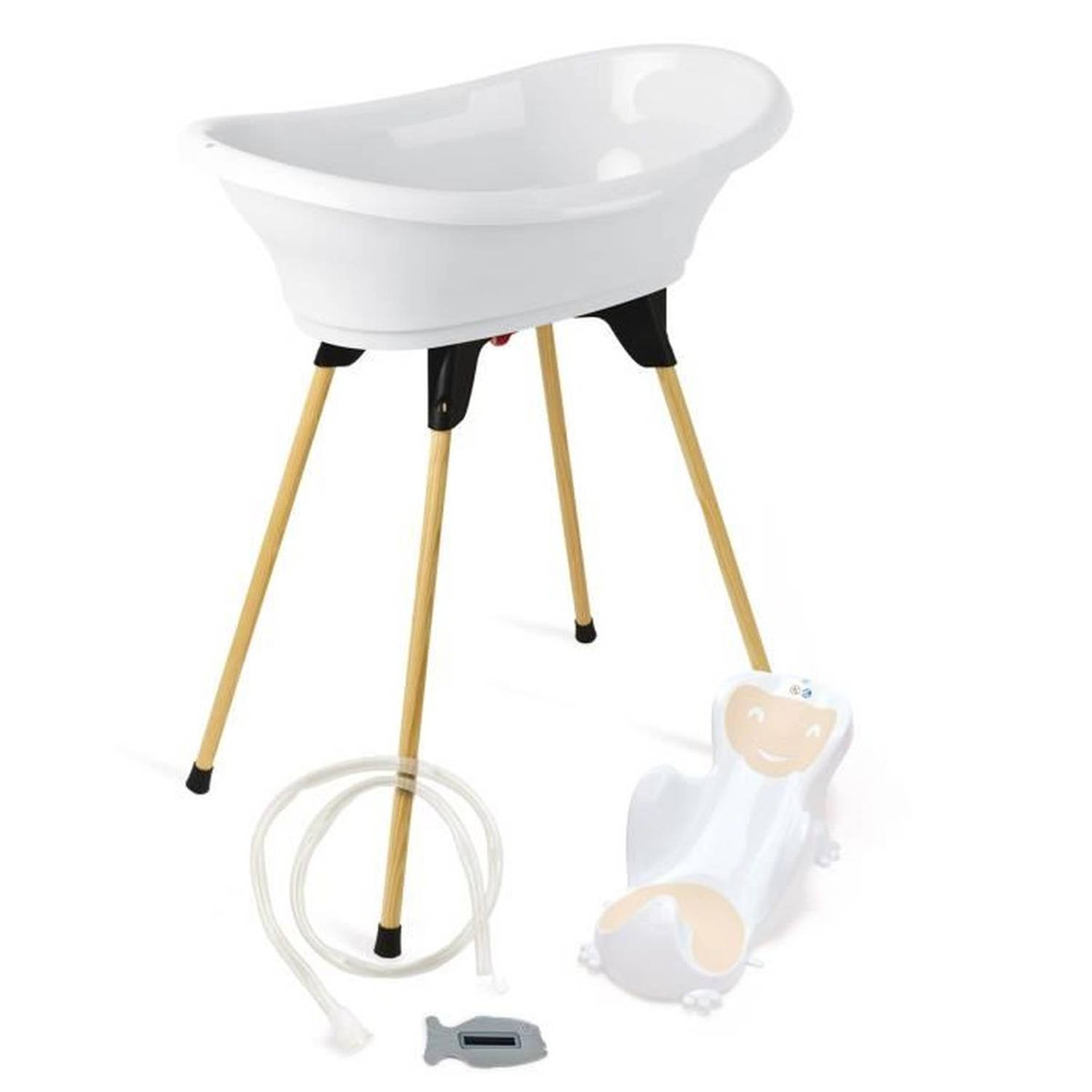 ThermoBaby Wit - 5-in-1 badset - badkuip + badzitje + antislip voet + waterafvoer + thermometer – gemaakt in Frankrijk