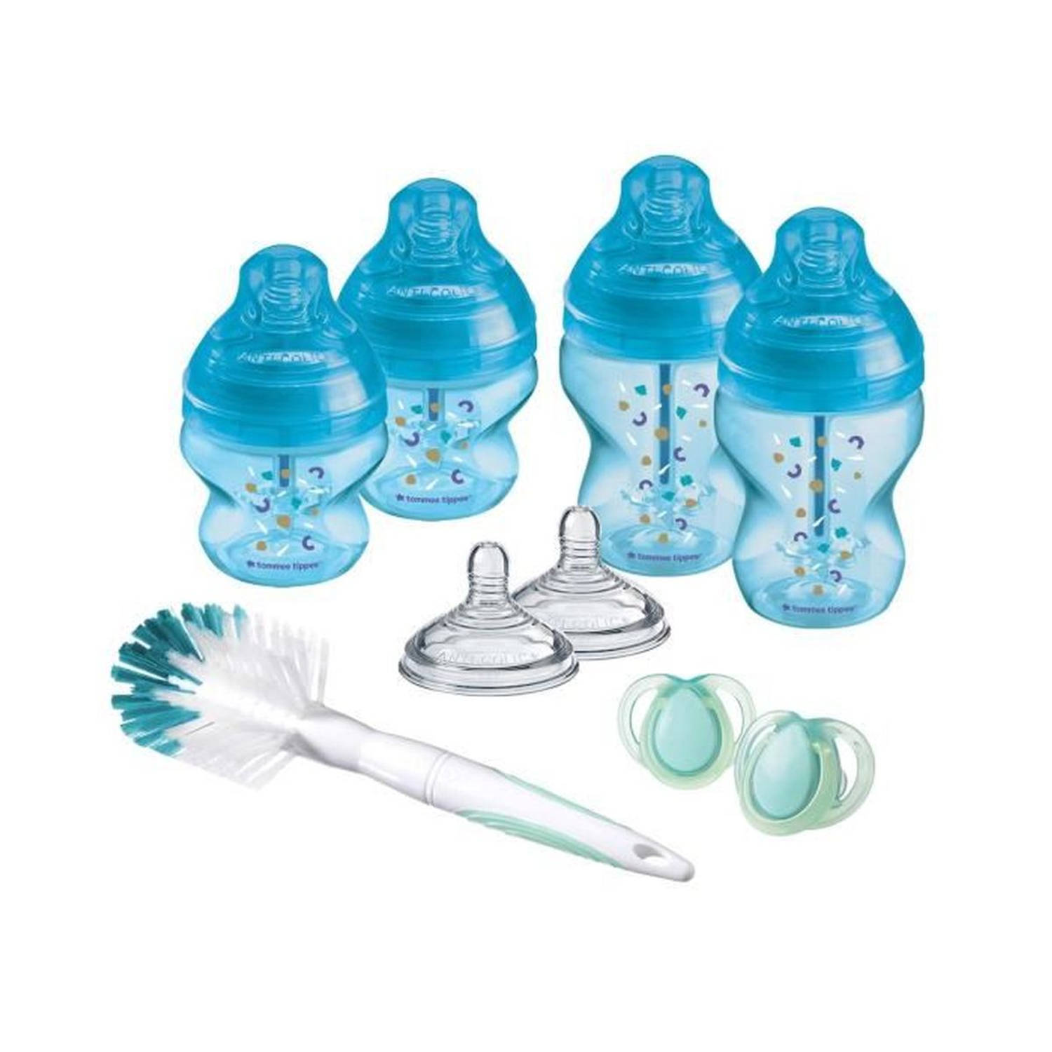 Tommee Tippee - Advanced Anti-Colic Babyflessen Newborn Kit - Slow Flow Anti-Colic Ventiel Speen - 150 en 260 ml - Blauw