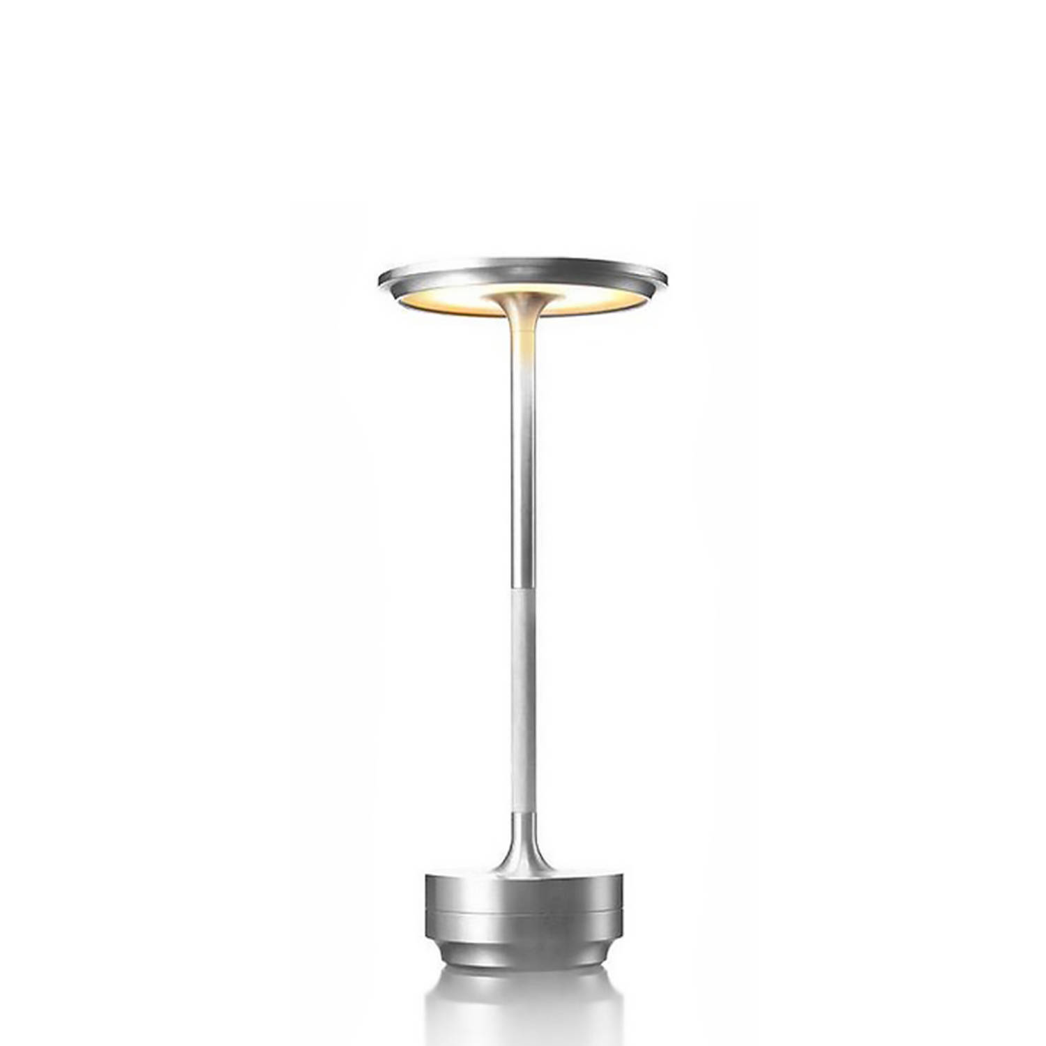 Goliving Tafellamp Op Accu - Oplaadbaar en Dimbaar - Spatwaterbestendig - Past in ieder interieur - Energiezuinig - Hoogte 27 cm - Zilver