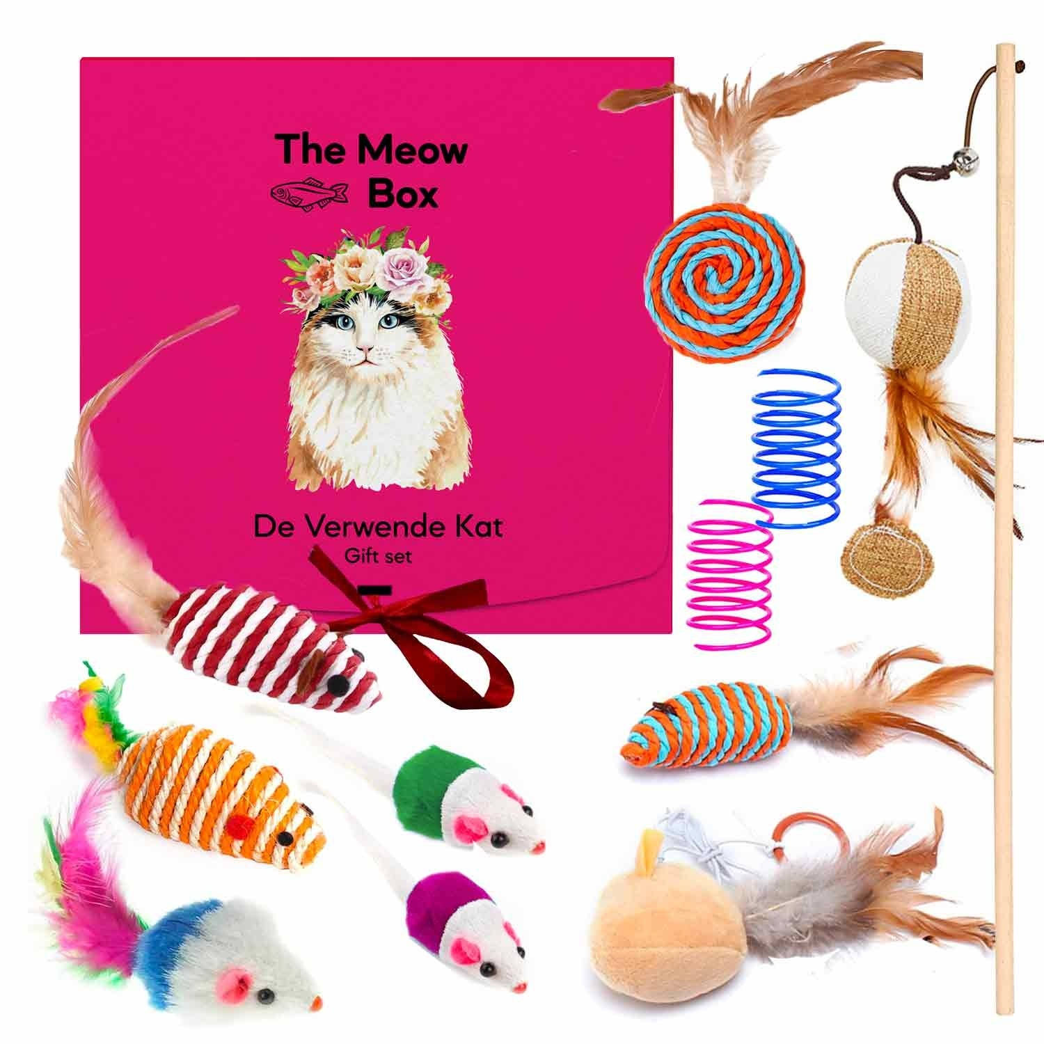 Allerion Kattenspeelgoed Gift Set – Katten Speeltjes Intelligentie – 12 Verschillende Speeltjes – In Cadeauverpakking
