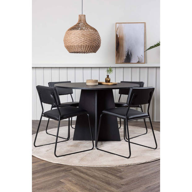 Bootcut eethoek tafel zwart en 4 Kenth stoelen zwart.