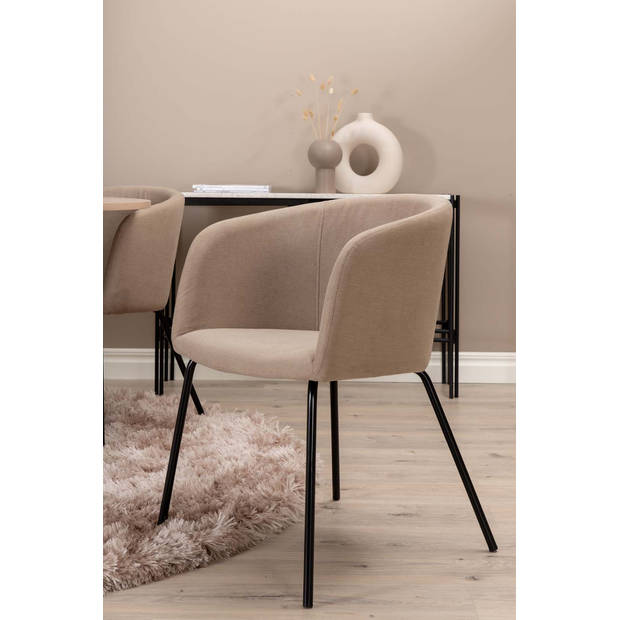 Bianca eethoek tafel whitewash en 4 berit stoelen beige.