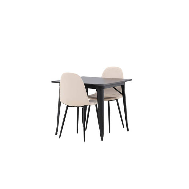 Tempe eethoek tafel zwart en 2 Polar stoelen beige.