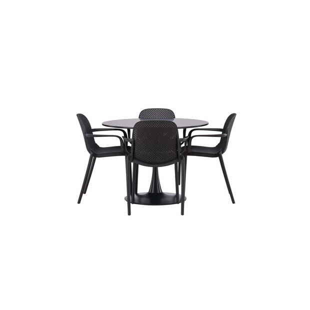 Glade eethoek tafel zwart en 4 baltimore stoelen zwart.
