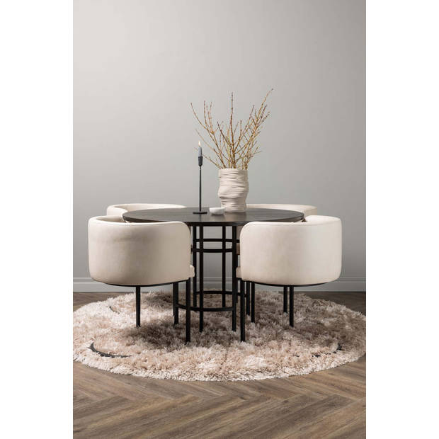 Copenhagen eethoek tafel mokka en 4 Simrishamn stoelen beige.