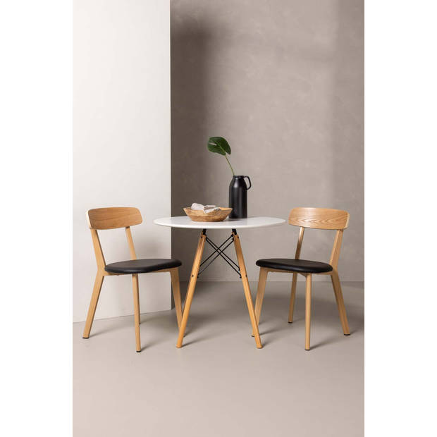 Danburi eethoek tafel wit en 2 Sanjos stoelen naturel.