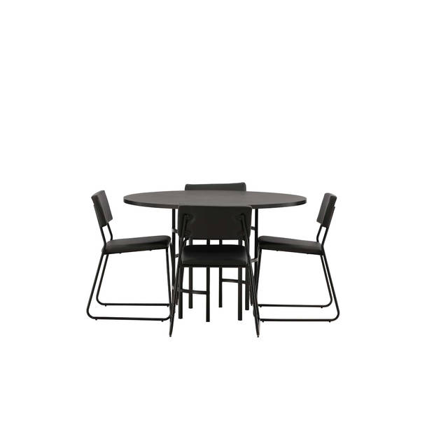Copenhagen eethoek tafel zwart en 4 Kenth stoelen zwart.