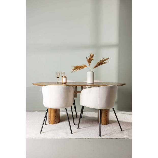 Isolde eethoek tafel naturel en 4 berit stoelen beige.