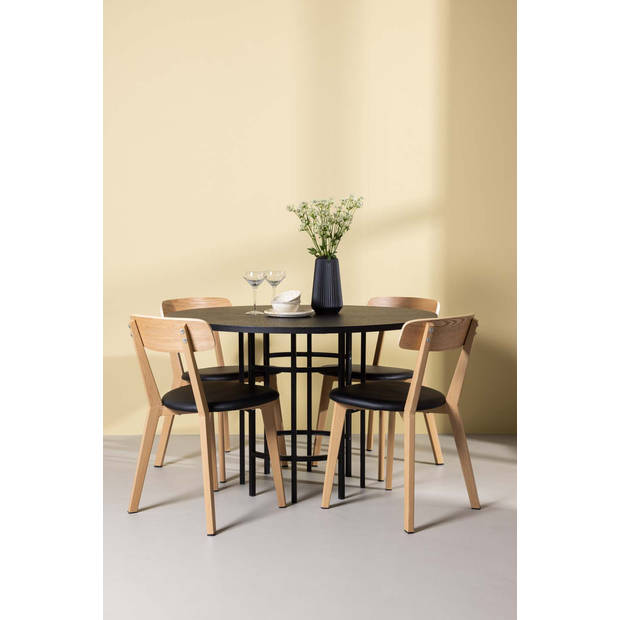 Copenhagen eethoek tafel zwart en 4 Sanjos stoelen naturel.