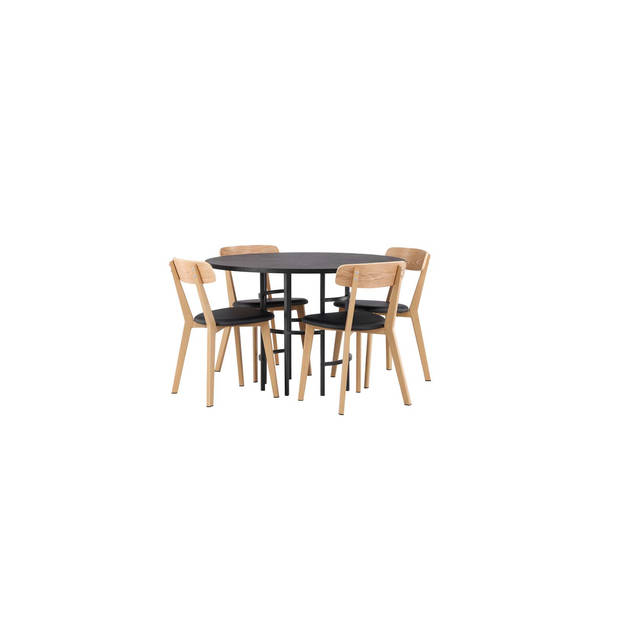 Copenhagen eethoek tafel zwart en 4 Sanjos stoelen naturel.