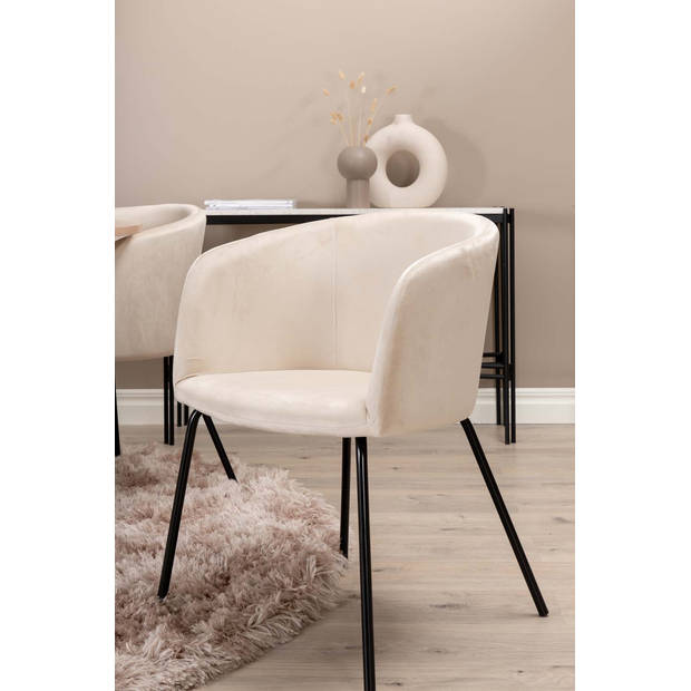 Bianca eethoek tafel whitewash en 4 berit stoelen beige.