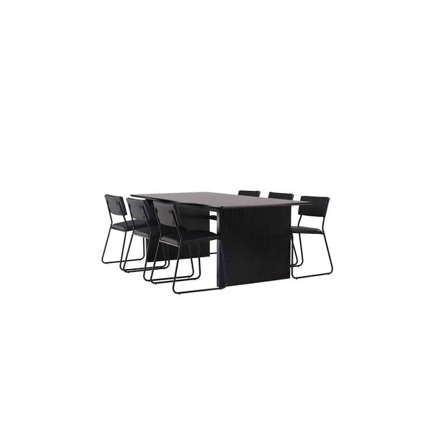 Vail eethoek tafel zwart en 6 Kenth stoelen zwart.