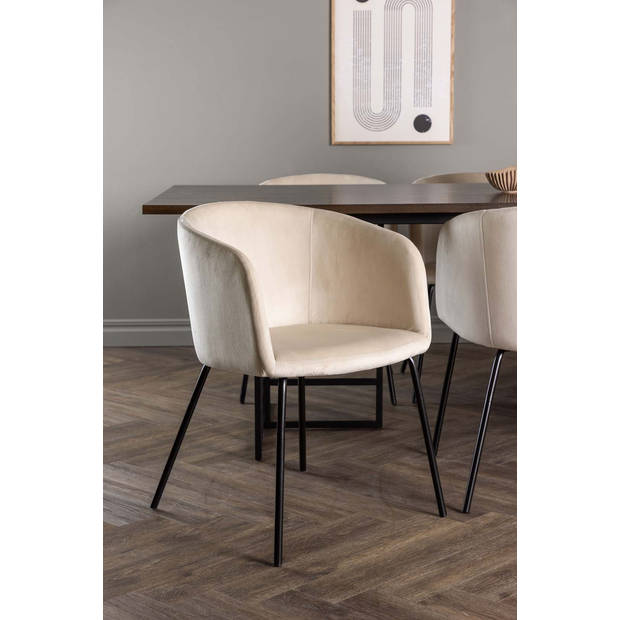 Ystad eethoek tafel mokka en 6 berit stoelen beige.