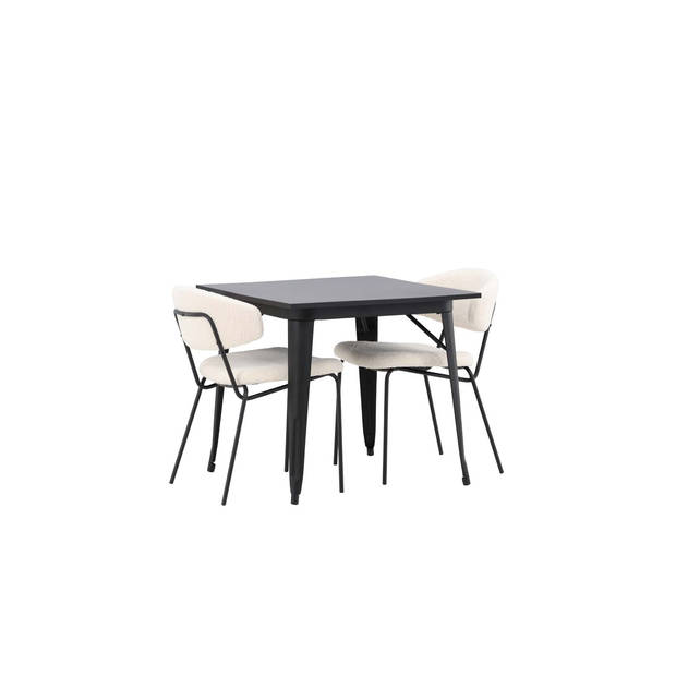 Tempe eethoek tafel zwart en 2 Chico stoelen wit.