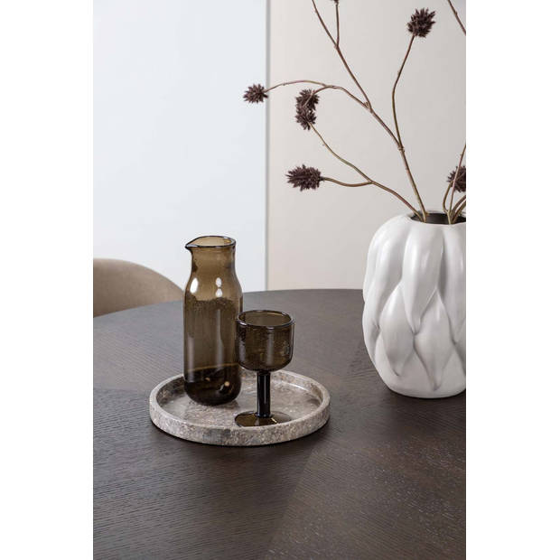 Copenhagen eethoek tafel mokka en 4 Velvet stoelen beige.