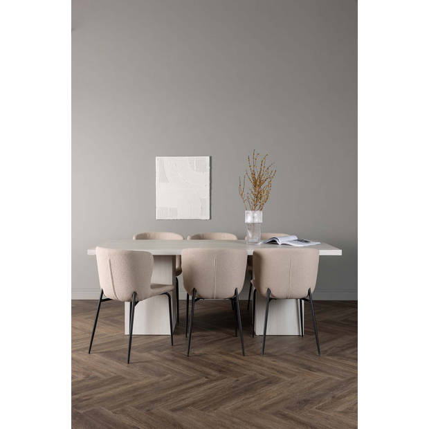 Olga eethoek tafel wit en 6 Modesto stoelen beige.