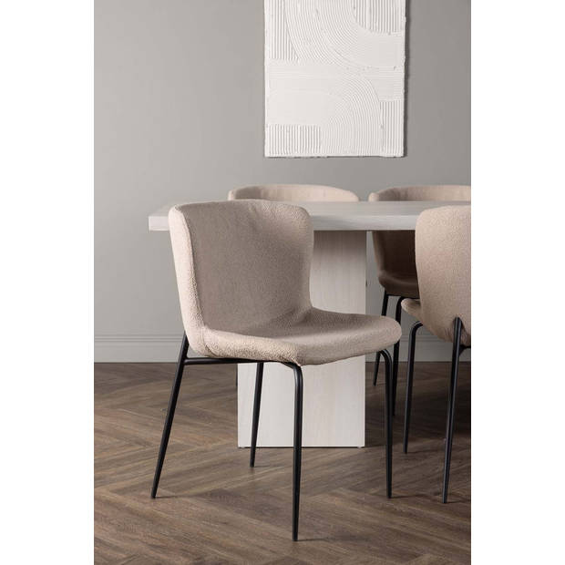 Olga eethoek tafel wit en 6 Modesto stoelen beige.