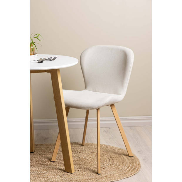 Leonora eethoek tafel wit en 2 Lilja stoelen beige.