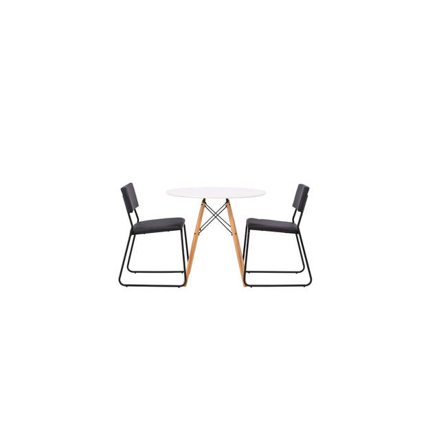 Danburi eethoek tafel wit en 2 Kenth stoelen zwart.