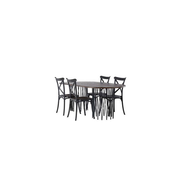 Stone eethoek tafel mokka en 4 Crosett stoelen zwart.