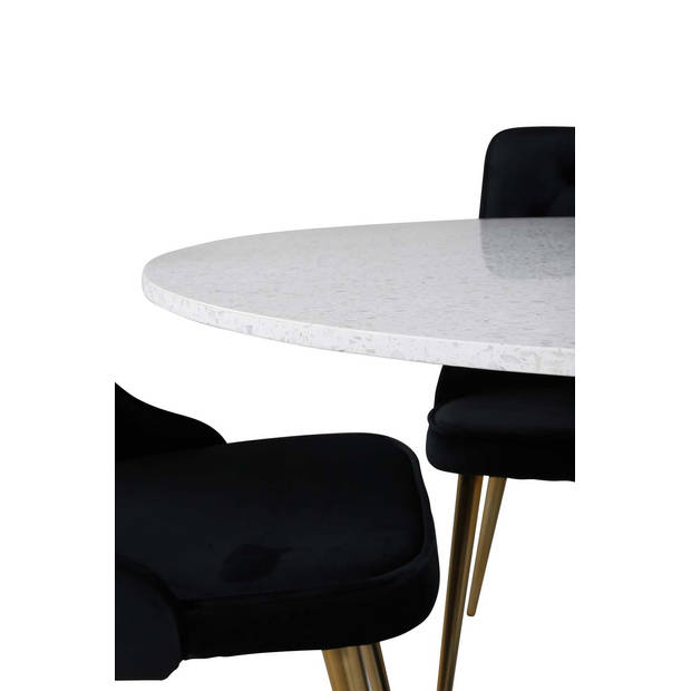 Razzia eethoek tafel wit en 4 Velvet Deluxe stoelen zwart.