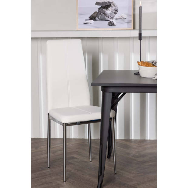 Tempe eethoek tafel zwart en 2 Pastill stoelen wit.