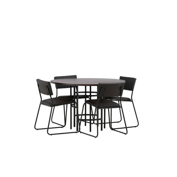 Copenhagen eethoek tafel mokka en 4 Kenth stoelen zwart.