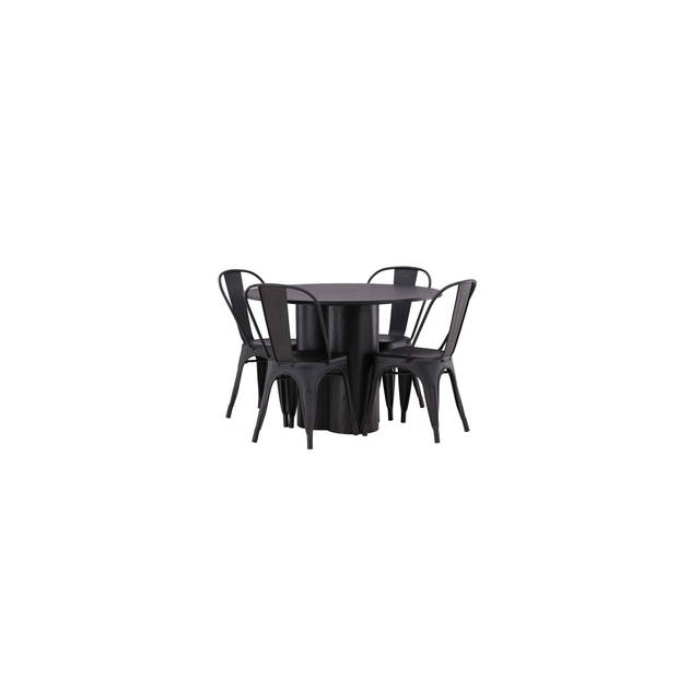 Olivia eethoek tafel zwart en 4 Tempe stoelen zwart.
