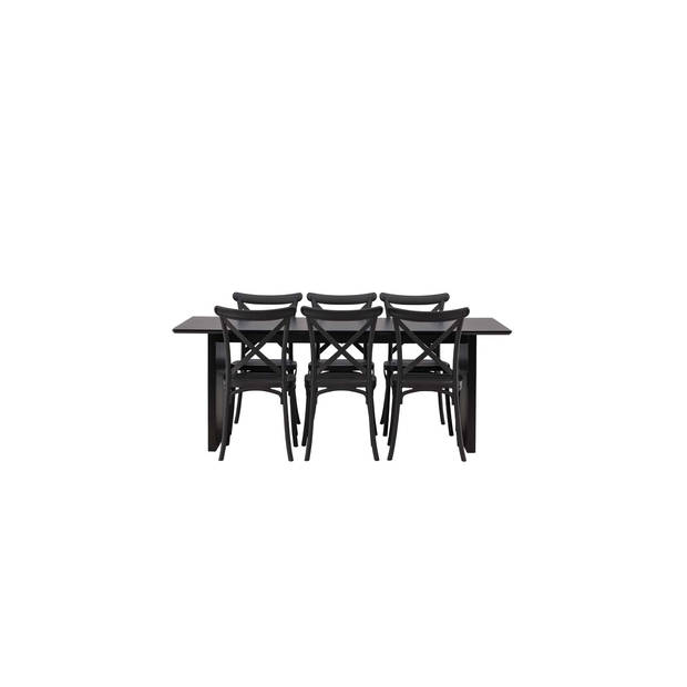 Vail eethoek tafel zwart en 6 Crosett stoelen zwart.