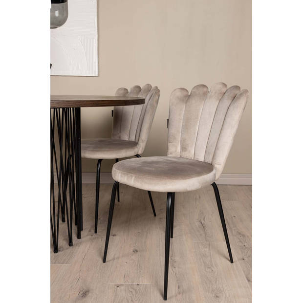 Stone eethoek tafel mokka en 4 Limhamn stoelen beige.