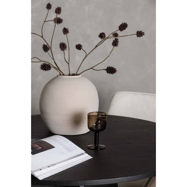 Bootcut eethoek tafel zwart en 4 Rosie stoelen beige.