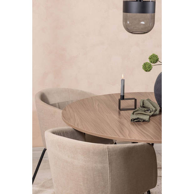 Durango eethoek tafel okkernoot decor en 4 berit stoelen beige.