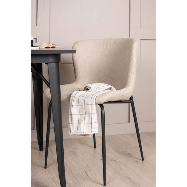 Tempe eethoek tafel zwart en 2 Modesto stoelen beige.