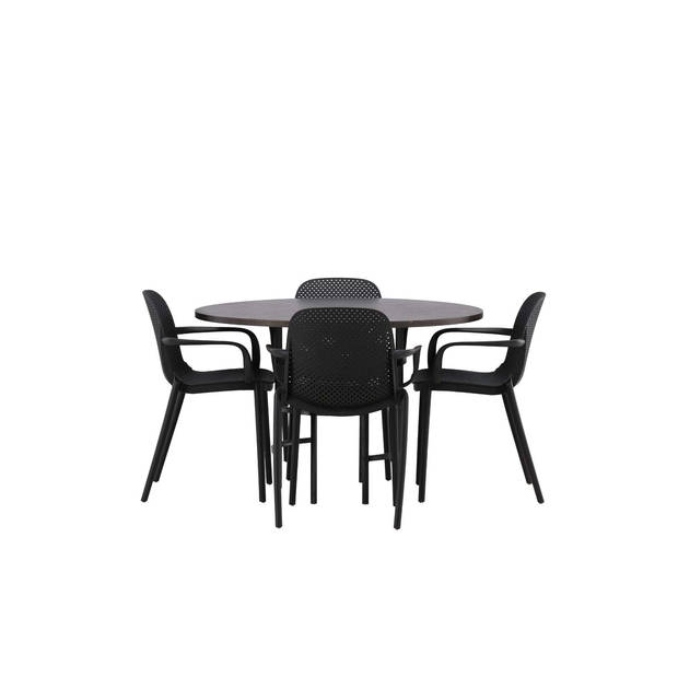 Copenhagen eethoek tafel mokka en 4 baltimore stoelen zwart.